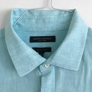 Banana Republic Linen Button Down | Mint | Medium | Slim Fit